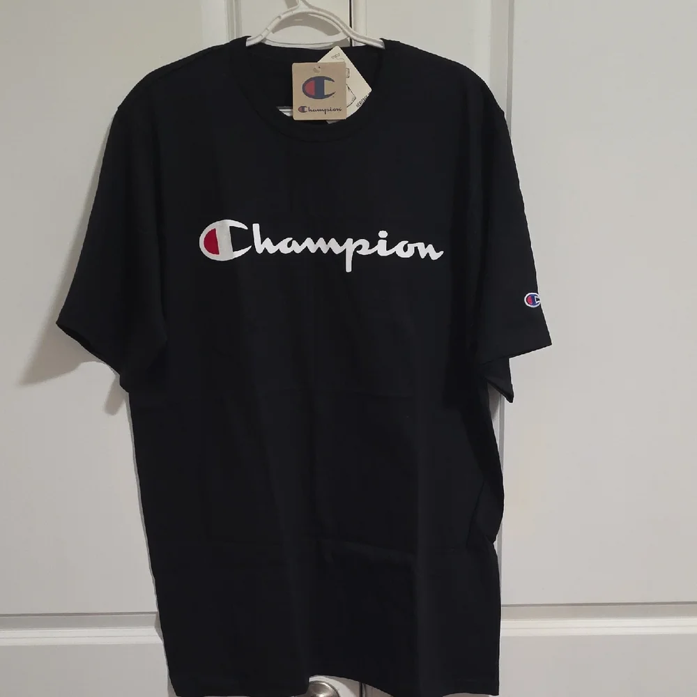 Champion Heritage Black T-Shirt with White Script Logo and Red Accent - Picture 4 of 4